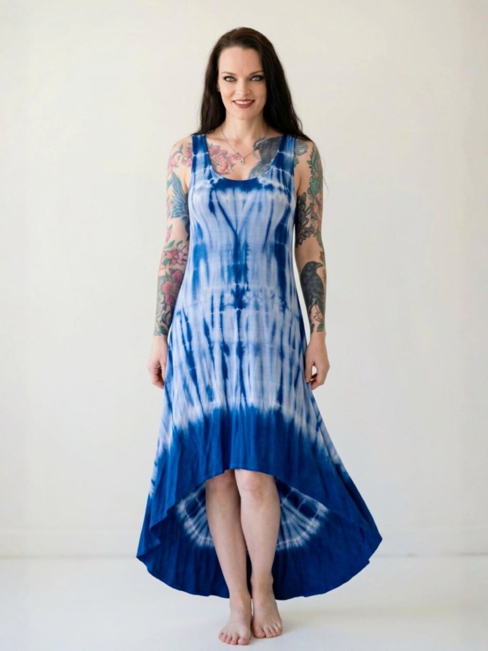 Soprano ✦ Blue & White Tie-Dye High-Low Maxi Dress ✦ Sleeveless Scoop Neck S